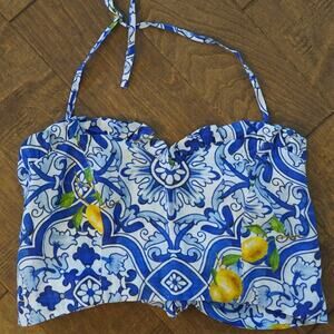 Ricordi di Ravello Floral Halter Neck Cropped Top Blue Womens Size Small